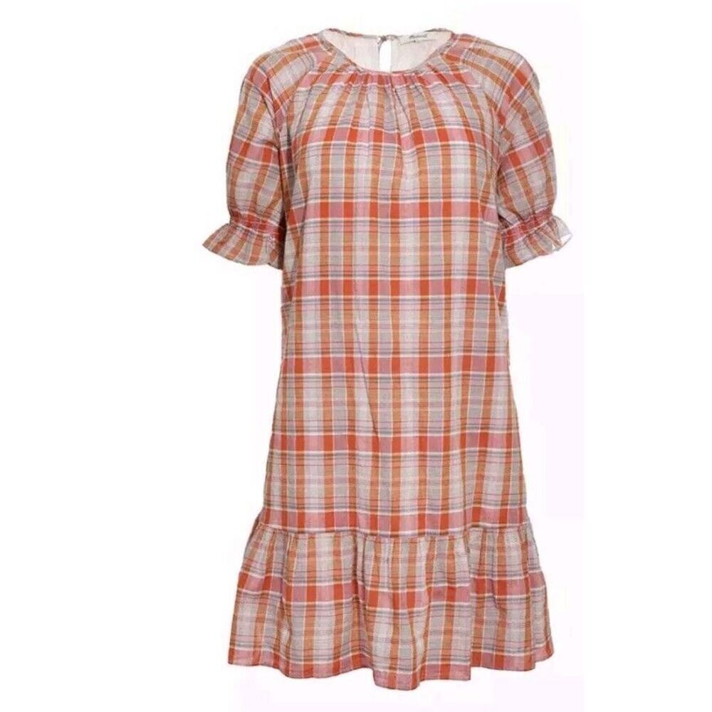 Madewell Plaid Ruffle-Sleeve Popover Mini Dress Small AO279 - Picture 2 of 7